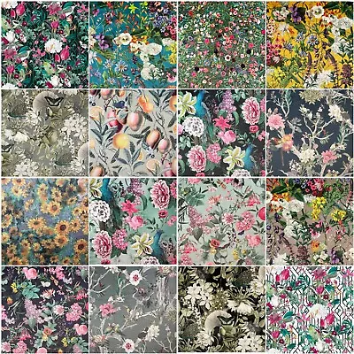 PRINTED VELVET FABRIC FLORAL Curtains Cushions Lampshades Upholstery 19 DESIGNS • £17.99