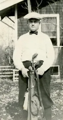 AT275 Original Vintage Photo MAN WITH GOLF CLUBS BOW TIE C Early 1900's • $5.50