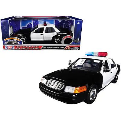 Motormax 1/18 Diecast Car 2001 Ford Crown Victoria Police Plain Black/White • $82.86