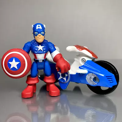 Playskool Marvel Super Hero Adventures CAPTAIN AMERICA & MOTORCYCLE Figures Red • $8.49