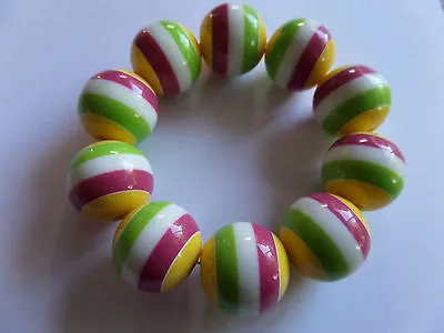 CHUNKY RETRO MULTI COLOUR CANDY STRIPE BEAD BRACELET New Voile Pouch • £6.99