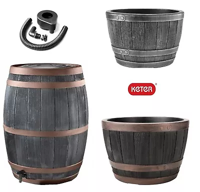 Keter Rain Barrel Freezeproof Water Butts Water Tank 235 Liter Half Barrels Pot • £25.95