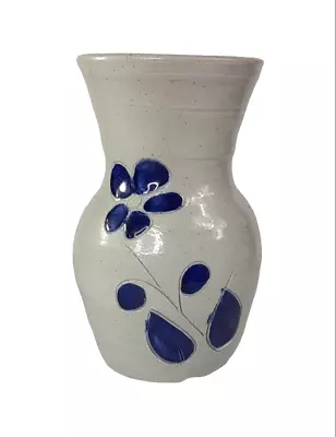 Vintage Vase Gray Cobalt Blue Floral Stoneware Williamsburg VA. Pottery 5.25  • $12.50