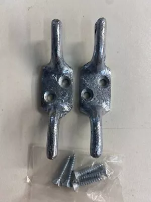 GALVANISED CLEAT HOOKS 2 X 3  75mm BOAT WASHING LINE GARDEN ROPE FIGURE 8 42642 • £3.49