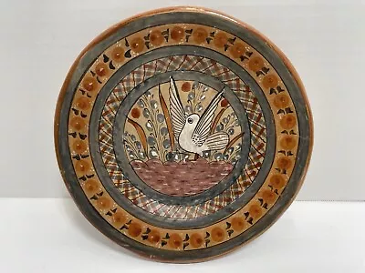 Vtg Mexican FOLK ART PLATE Hand Crafted Painted BURNISHED POTTERY Bird Mexico • $44.99