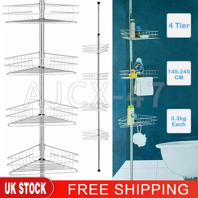 £5.99 • Buy 4 Tier Telescopic Bathroom Wall Corner Shelf Rack Shower Caddy Storage Organizer