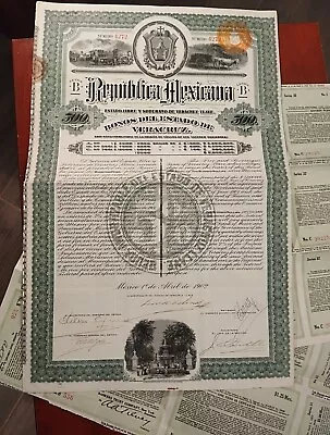 Mexico 1902 Republica Mexicana Veracruz 500 Dollars Warrant Bond Loan Share ABNC • $385