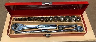 Vtg CRAFTSMAN  15 Pc. SAE Socket Set With 3/8  Ratchet And Extras Metal Case USA • $39.95