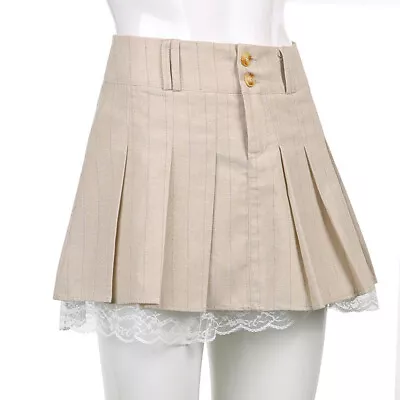 Girls Lace Hem Gothic Pleated Mini Skirt Layered Kilt Skater High Waist Skirt • $30.49