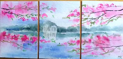 3 ACEO Original Watercolor Painting- Cherry Blossom Jefferson Memorial MK • $10