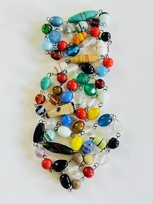 VTG Colorful Necklace Venetian Art Glass Murano Flapper Wired Rare Long Beaded • $35