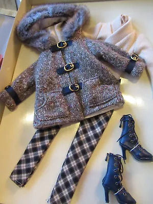 Ellowyne Wilde Boxed Outfit Bitter Cold Fur Hood Coat Navy Plaid Pants Boots New • $130