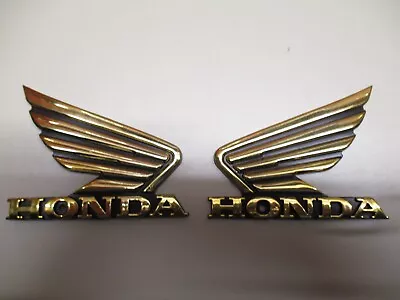 HONDA MOTORCYCLE TANK BADGES Pair Gold. • £6.99