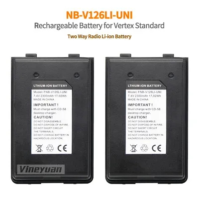 2PC 2300mAh FNB-V126LI-UNI Li-ion Battery For Vertex VX-180 VX-414 VX-160 VX-424 • $40.99