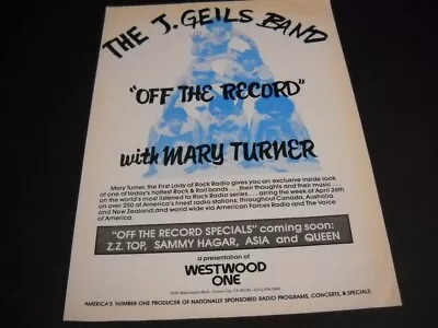 J. GEILS BAND Is Off The Record With MARY TURNER 1982 Promo Poster Ad  • $9.95