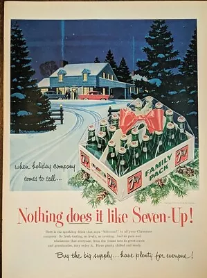 1955 7up Christmas Holiday Backdrop Family Pack Winter Print Ad  • $8.99