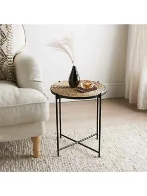£20.99 • Buy Woven Side Table.   Natural Woven Bedside Table.  Round. Metal. Wicker
