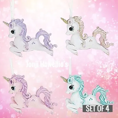Unicorn Ornaments Glitter Sparkle Hanging Figurine Party Xmas Tree Cake Decor • £12.90
