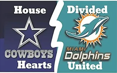 Dallas Cowboys- Miami Dolphins House Divided Hearts United 3' X 5' Logo Flag • $19.99