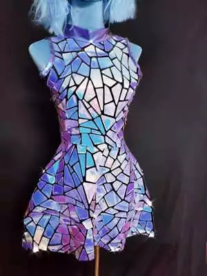 Purple Blue Laser Mirror Sequins Sleeveless Short Dress Women Singer Dancer • $51.30