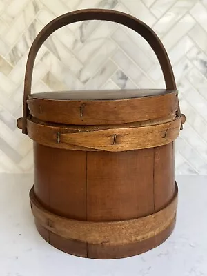 Vintage Wooden Firkin Sugar Bucket Wood Handle & Lid Small  • $88.88