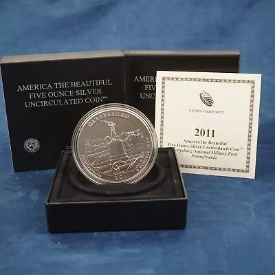 2011 America The Beautiful 5oz Silver Coin Gettysburg Nat Military Park PA. • $179.99
