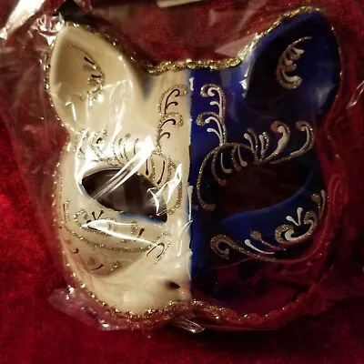 Cat Eye Mask Masquerade Party Venetian Style - Blue And Gold Glittery - New! • $22.99