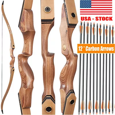 60'' Archery Recurve Bow Wooden Bow And Arrows For Right Hand Hunting 30-50lbs • $113.99