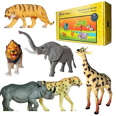 Large Safari Wild Zoo Animal Toy Figures Plastic Set Of 6 UK • £14.99