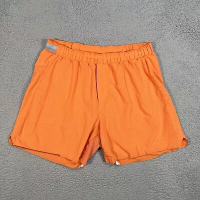 Lululemon Shorts Mens Large Orange Running Elastic Waist Stretch Workout Logo • $23.16