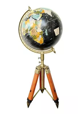 12  Nautical World Black Ocean Globe Tripod Stand Decor Map Modern Vintage Gift • $289.71