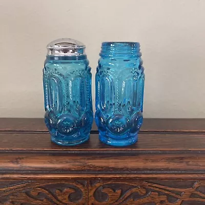 Vintage LE Smith Moon & Stars Star  Blue Glass Salt & Pepper Shakers  • $12.99