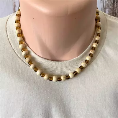Mens Natural Beige And Brown Czech Beaded Necklace • $26
