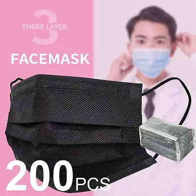 200Pcs Daily Protective Face Mask Mouth Masks Filter 3 Layer Meltblown - Black • $33.20