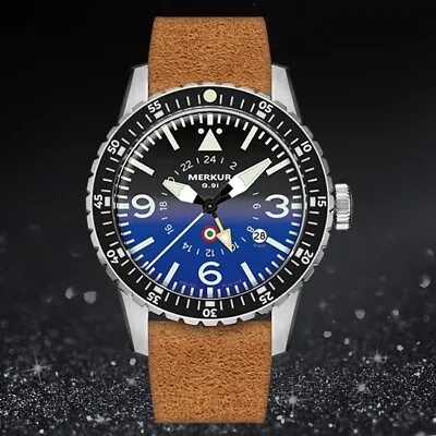 MERKUR Men GMT Watch Automatic Mechanical Wristwatch 10AMT Luminous Blue Dial • $319