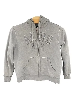 Vtg Aeropostale Distressed Look Hoodie Jacket Mens XL Gray Faux Fur Lined Y2K • $29.99