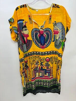 Egyptian Yellow Print Short Sleeve Tunic Shirt Unisex Adult Size XL • $18.95