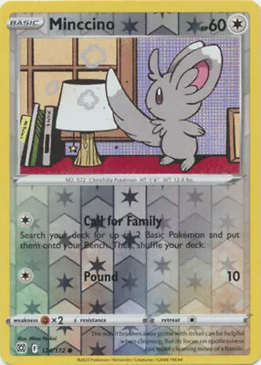 LP Pokemon Minccino - 124/172 - Common - Reverse Holo Lightly Played Brilliant S • $0.99