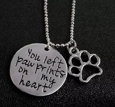 £4.95 • Buy Silver Pendant Necklace You Left Paw Prints On My Heart Dog Cat Pet Uk Charm