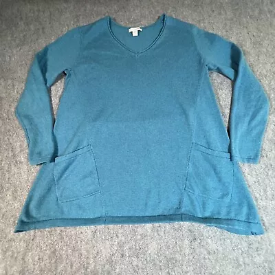 Pure Jill Sweater Womens XS Blue Pockets V-Neck Long Sleeve Cashmere Blend Tunic • $9.55
