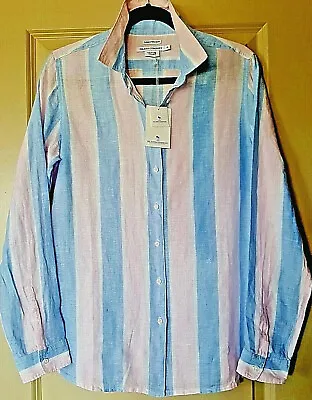 $69.95 • Buy ISLAND COMPANY Womens Striped 100% Linen White Blue Pale Pink Shirt M New$140