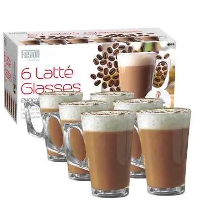 New 6 X Latte Glasses 240ml Tea Coffee Cappuccino Glass Cups Hot Drink Mugs • £8.99