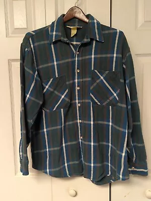 Vtg Usa Made ST JOHNS BAY Flannel Shirt Large Plaid Green Blue  • $9