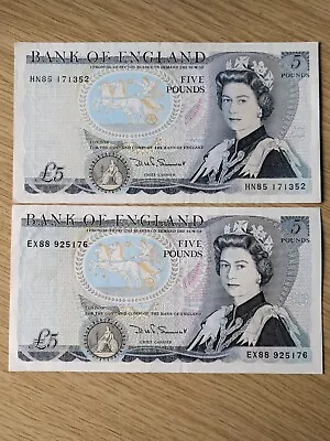 Two Bank Of England £5 Pound Notes Somerset 1980 (B343) • £18