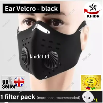 Face Mask Reusable Washable Anti Pollution PM2.5 Two Air Vent With Filter UK# • £4.96