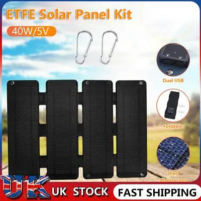 ❀ 5V 40W Foldable Solar Panel Ultra-thin Waterproof Emergency Power Bank (Black) • £32.49