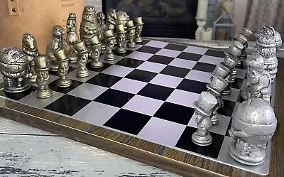 RARE Limited Edition  Mid Century ALCOA Alice In Wonderland Aluminum Chess Set • $399