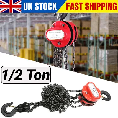 3M Heavy Duty 1/2 Ton Chain Block Hoist Manual Hand Ratchet Winch Lift Pull UK • £31.89