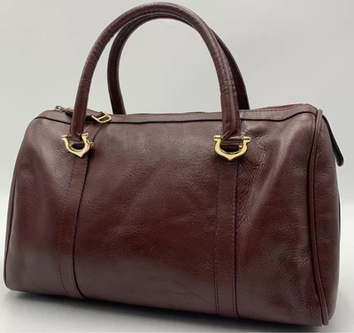 $130.83 • Buy Authentic CARTIER Must Line Bordeaux Brown Mini Boston Bag Leather Zip #5172D