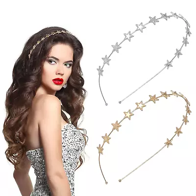 2 Pieces Star Headbands For Women Girls Star Rhinestone Hair Hoop Gold/Silver • $8.26